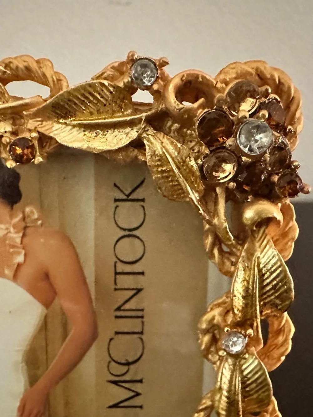 Vintage 3”x 3” Gold Rhinestone Jessica McClintock Ornate Photo Frame New